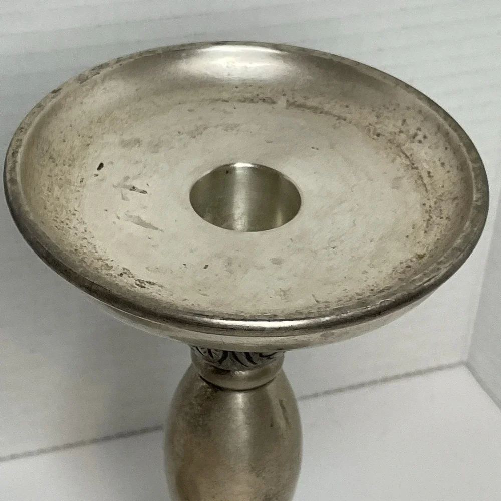 Pottery Barn Candlestick Three Primitive Farmhouse English Cottage Silver tone